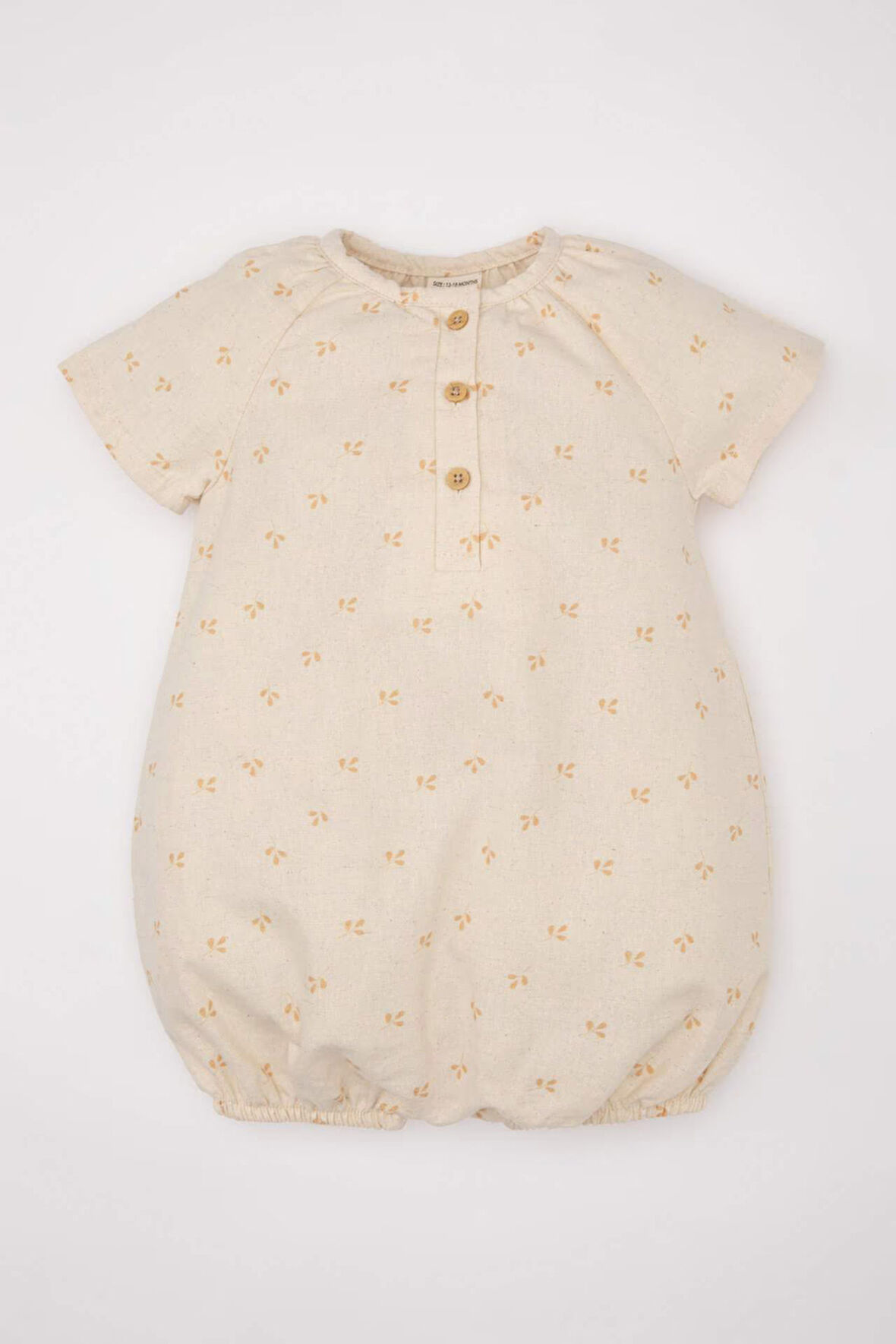 DeFacto Kız Bebek Yenidoğan Çiçekli Keten Kısa Kollu Tulum C5095A524SMER233