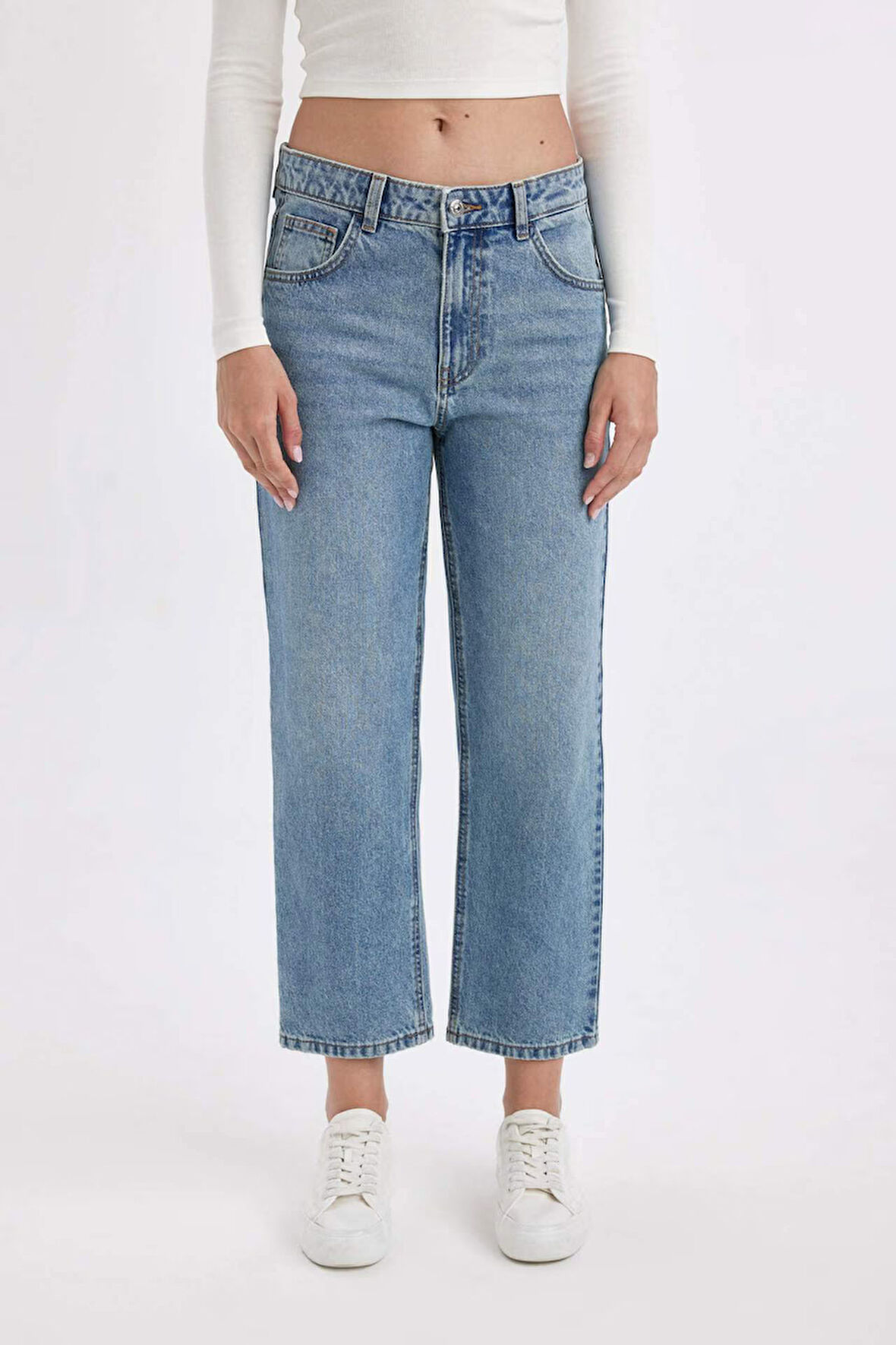Boyfriend Yüksek Bel Bilek Boy Jean Yıkamalı Pantolon