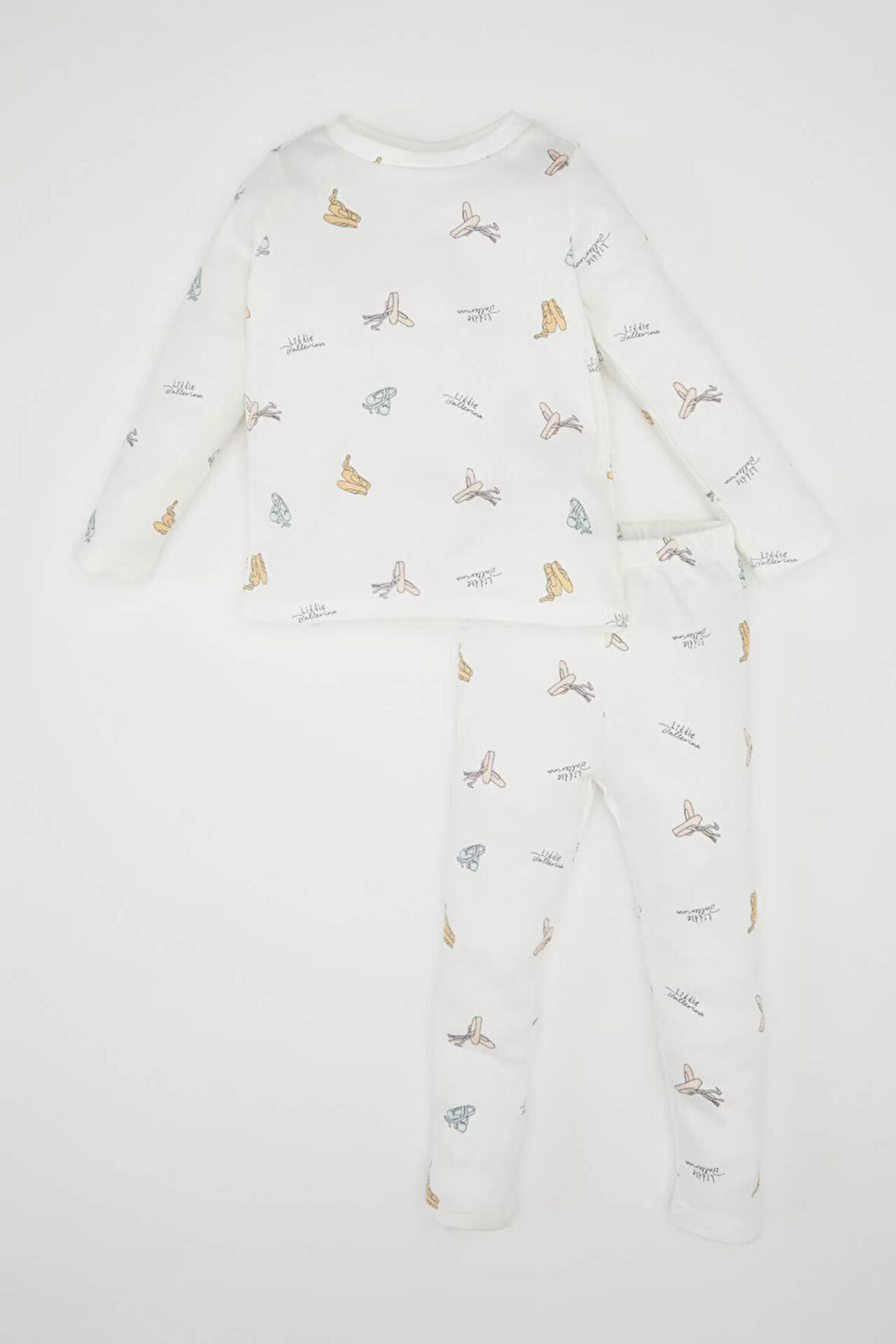 Kız Bebek Pijama Takım Balerin Baskılı Fitilli Kaşkorse  Uzun Kollu Üst Beli Lastikli Uzun Alt
