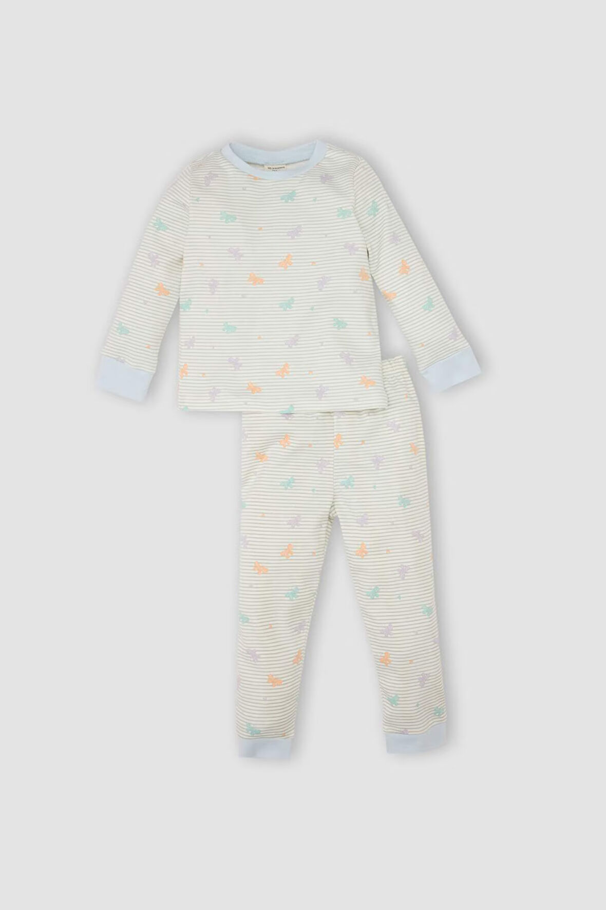 DeFacto Kız Bebek Pijama Takım Kelebek Desenli Bisiklet Yaka Uzun Kollu Üst Beli Lastikli Uzun Alt D3440A524WNER98