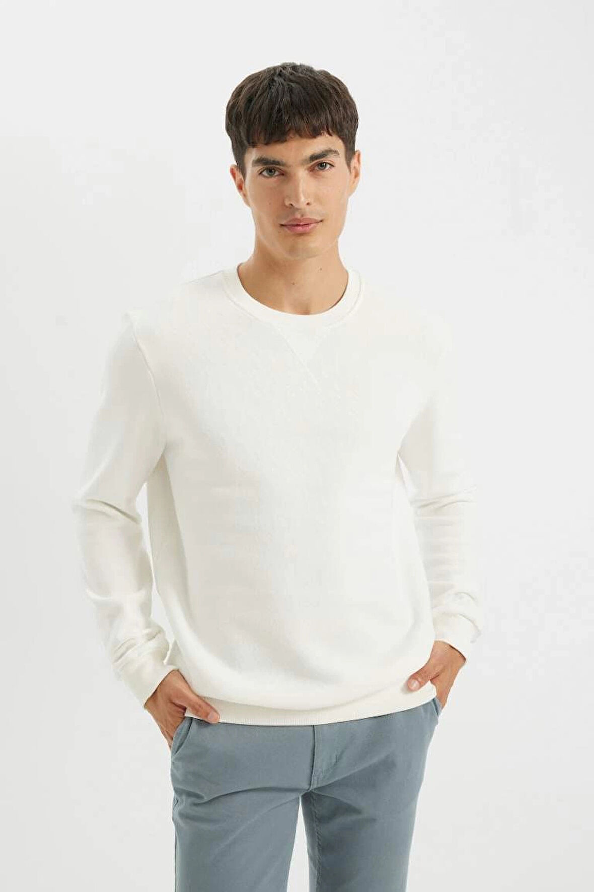T3777 Regular Fit Bisiklet Yaka Basic Düz Sweatshirt