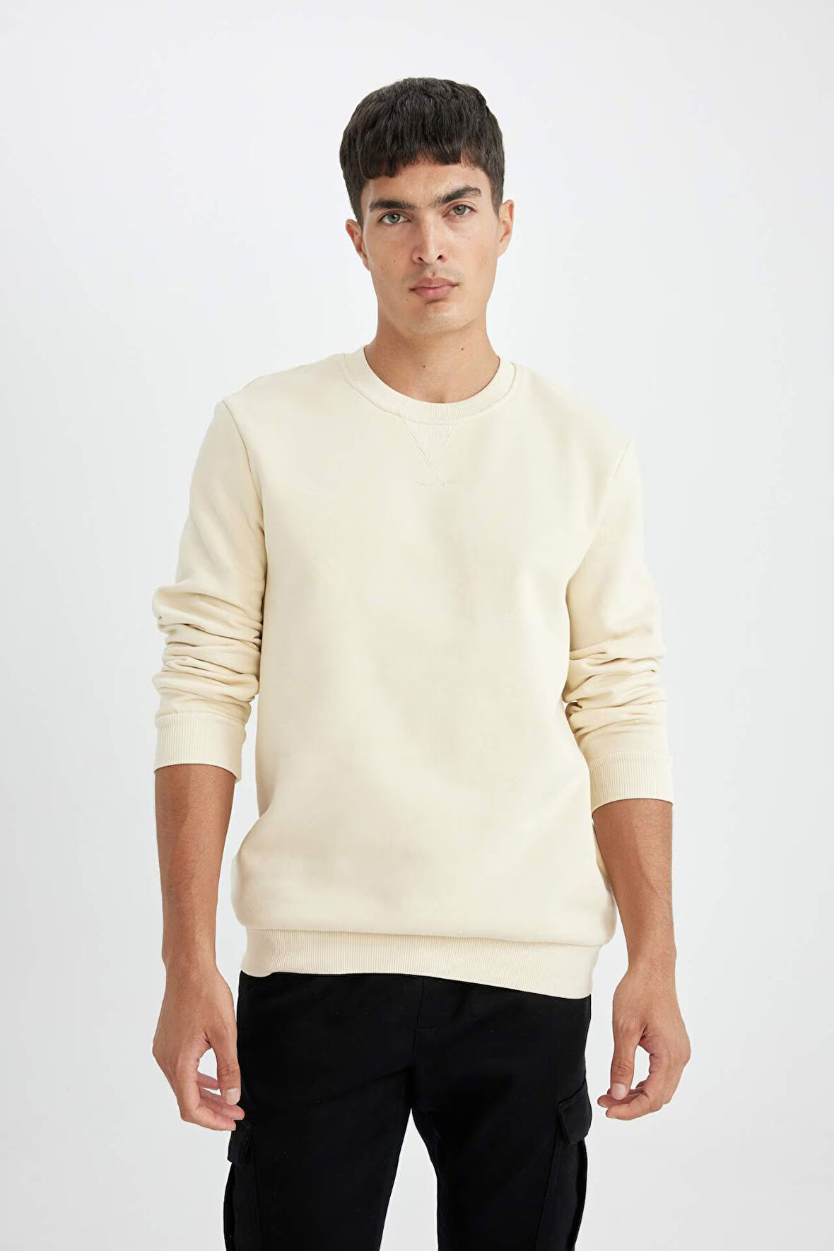 DeFacto Regular Fit Bisiklet Yaka Kalın Basic Düz Sweatshirt T3777AZ24AUER109