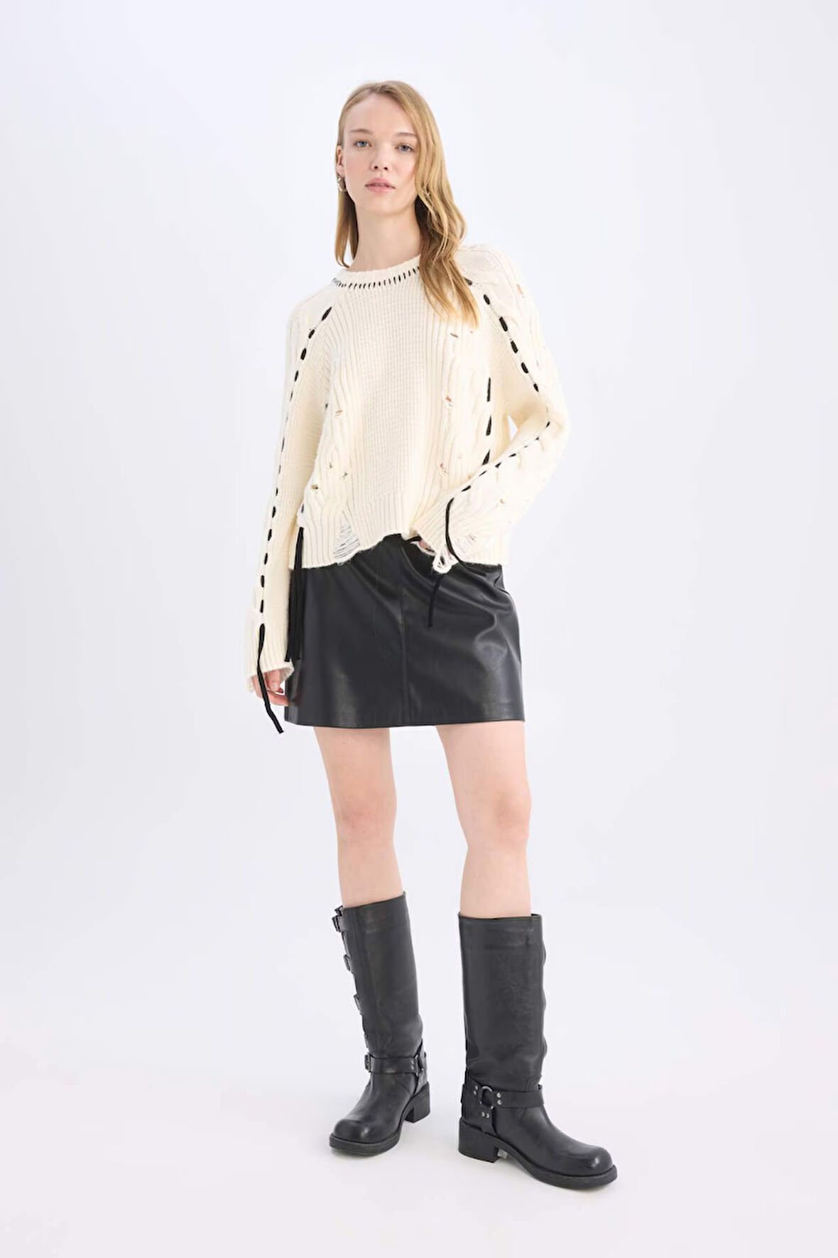 Coool A Kesim Yüksek Bel Suni Deri Mini Etek