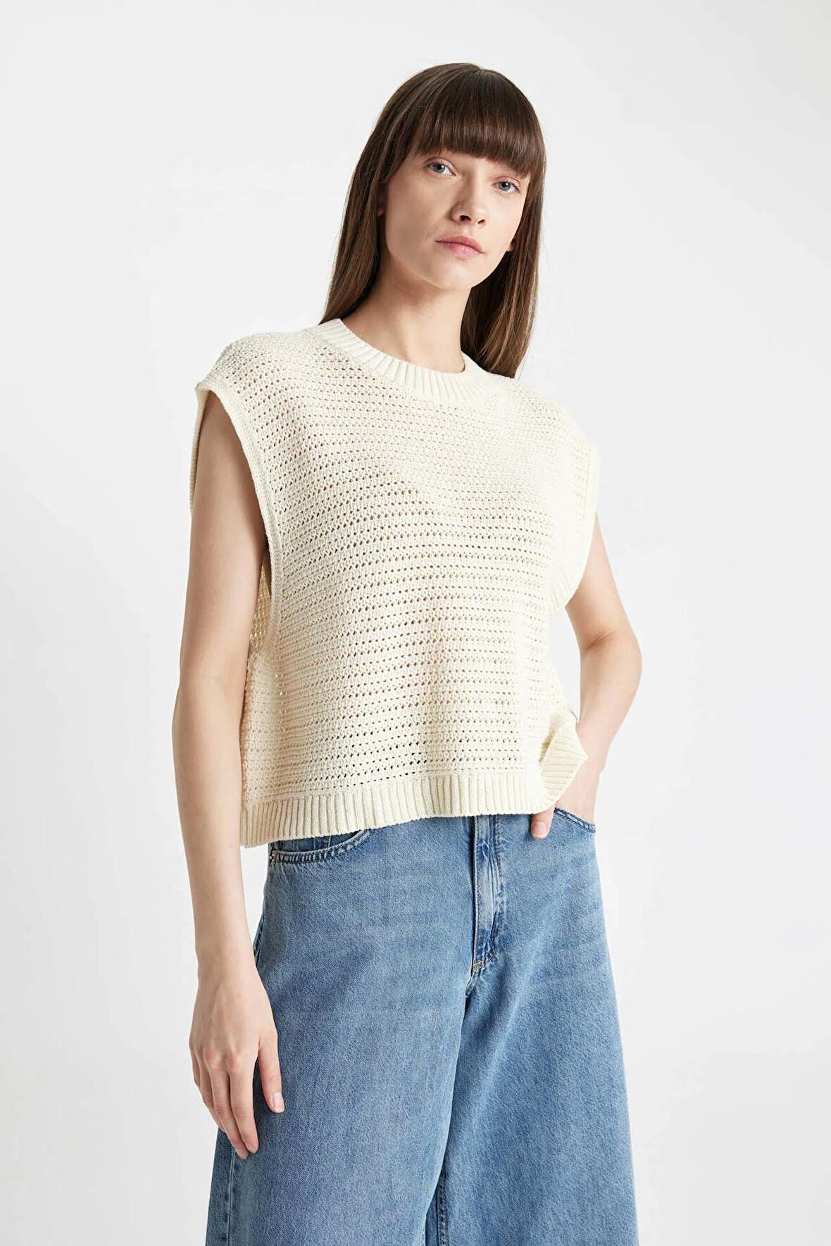 DeFacto Relax Fit Bisiklet Yaka Triko Süveter D4266AX24SMER105
