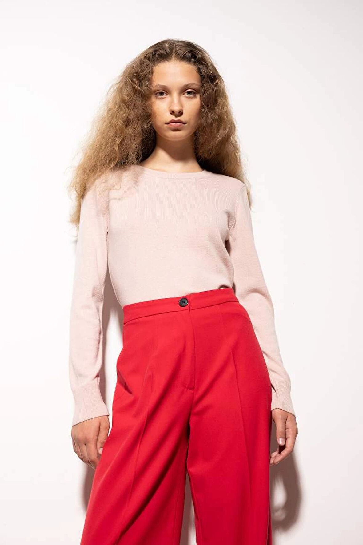 F7091 Regular Fit Yumuşak Dokulu Bisiklet Yaka Basic Düz Triko Kazak