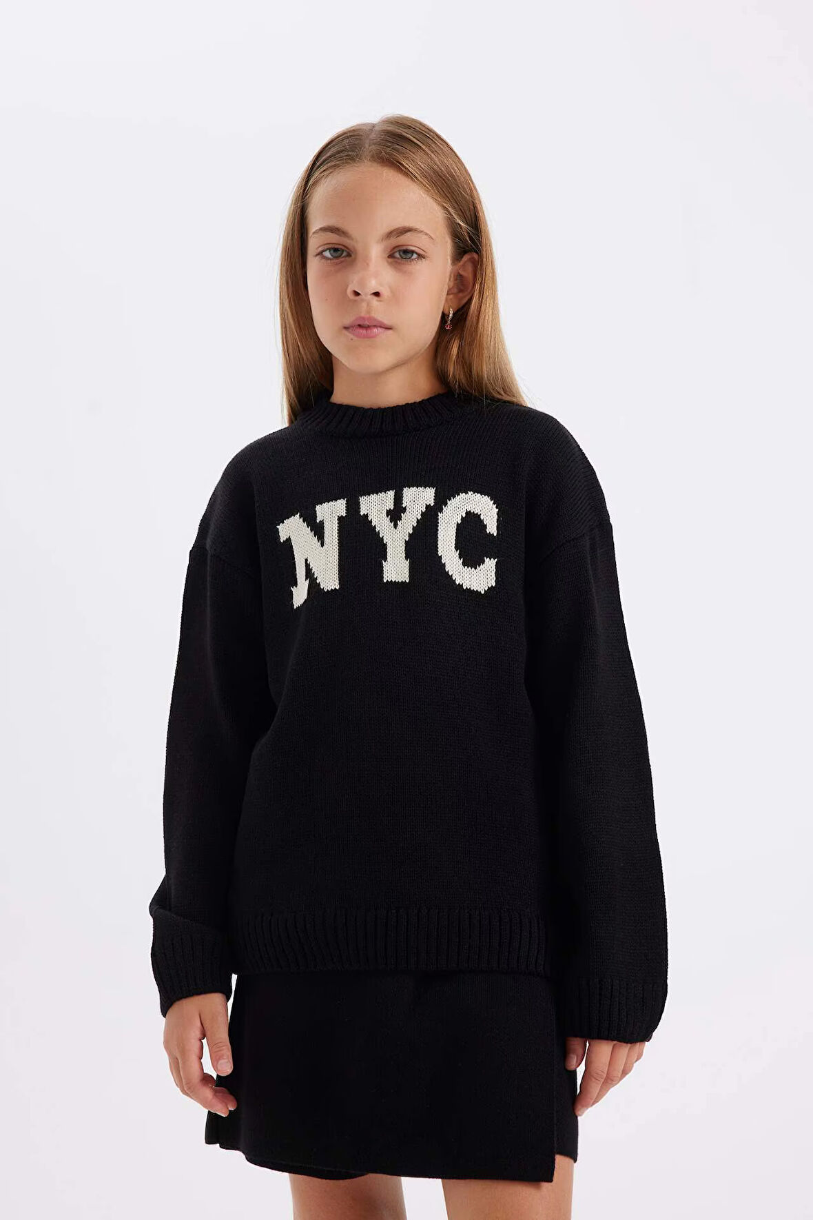 DeFacto Kız Çocuk Oversize Fit Bisiklet Yaka Kazak C6905A824AUBK27