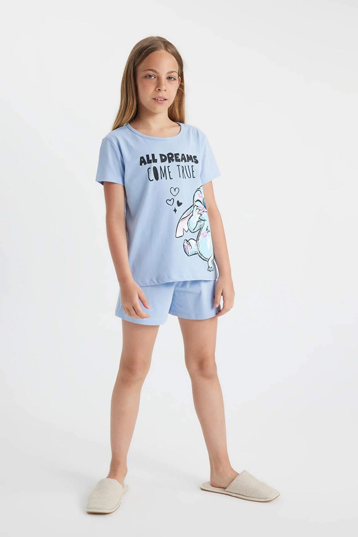 DeFacto Kız Çocuk Disney Lilo & Stitch Kısa Kollu Şortlu Pijama Takımı C8514A824SMBE571