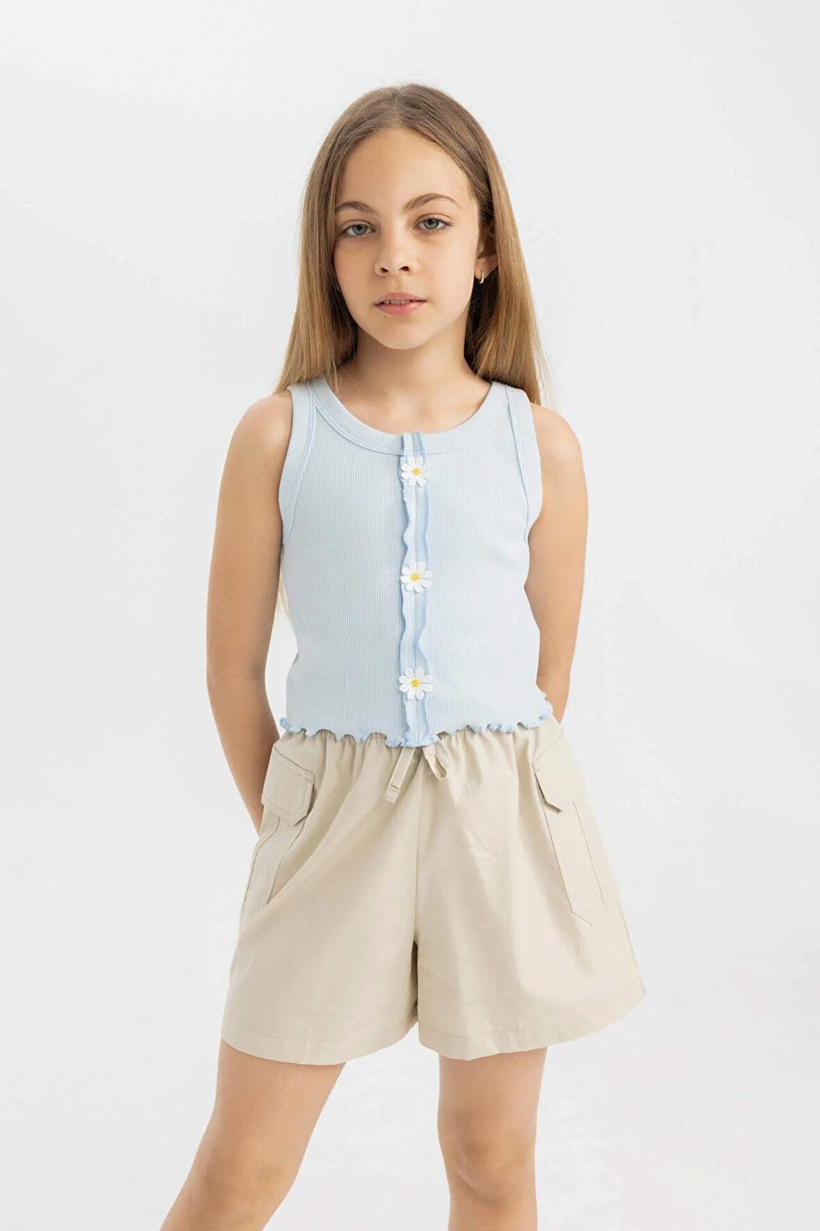 DeFacto Kız Çocuk Bisiklet Yaka Çiçekli Atlet C6629A824HSBE773