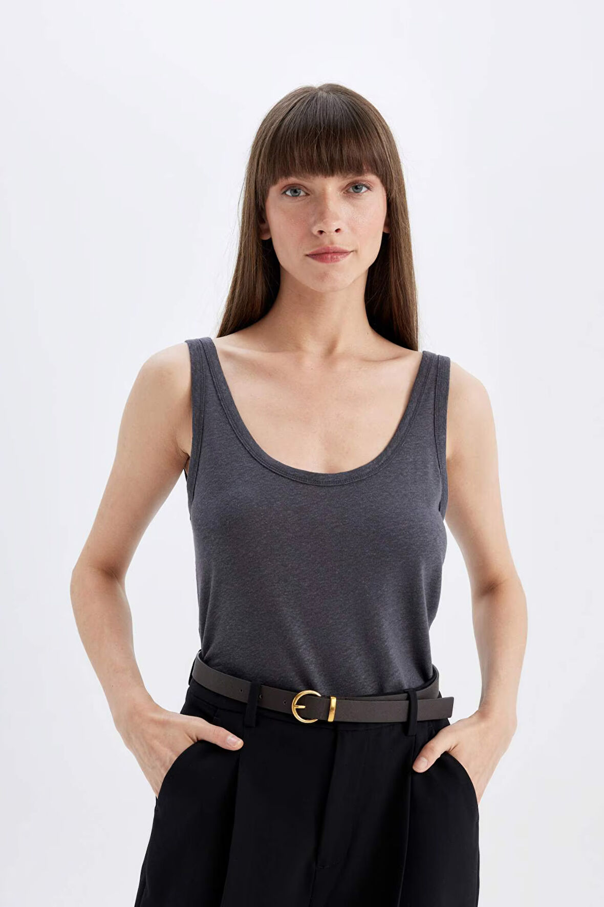 DeFacto Regular Fit U Yaka Keten Karışımlı Basic Atlet D4453AX24HSAR148