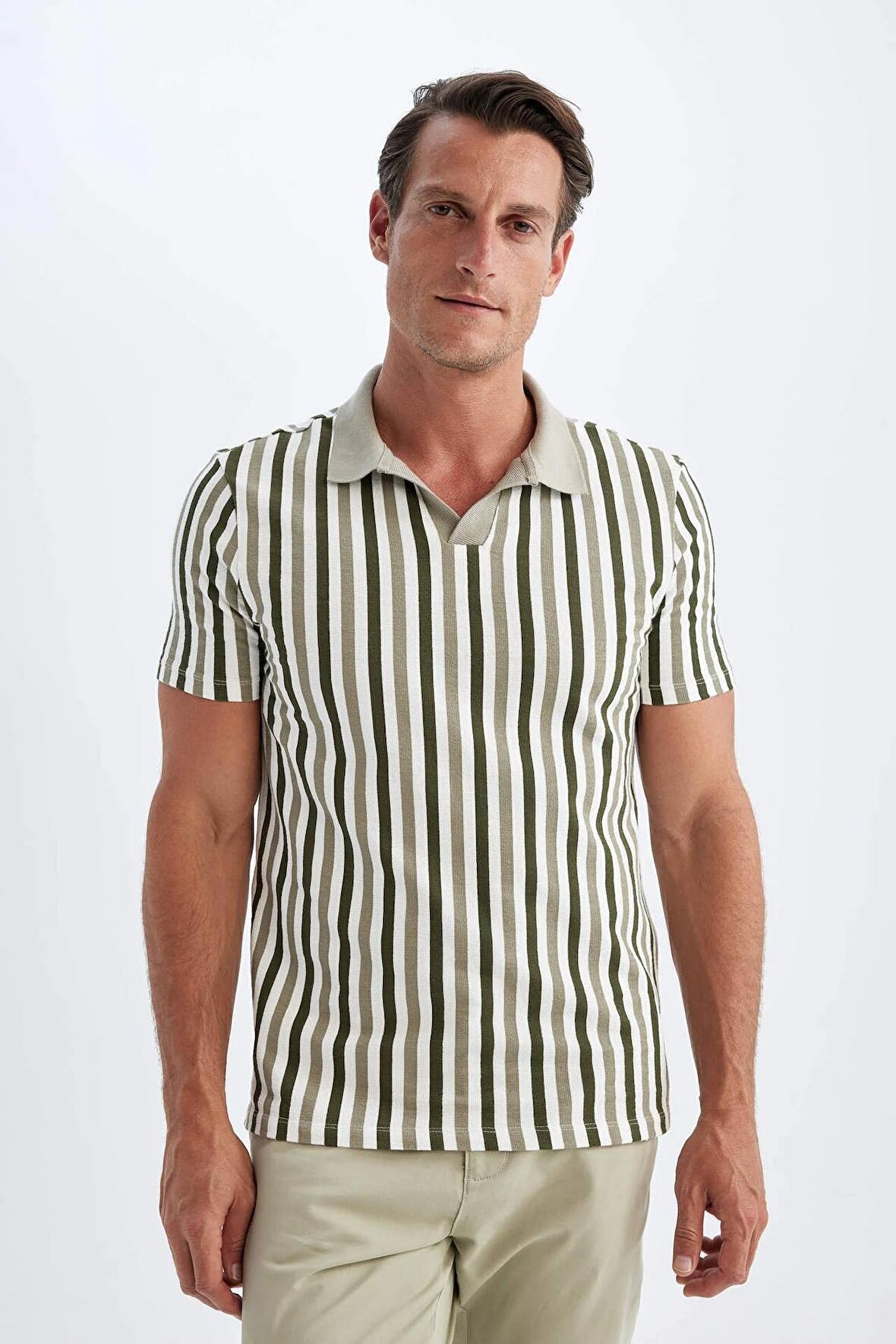 DeFacto Slim Fit Dar Kesim Çizgili Kısa Kollu Polo Tişört D4795AX24SMKH447