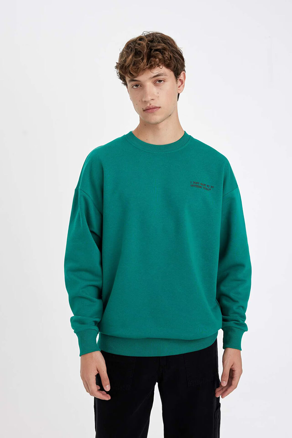 DeFacto Oversize Geniş Kalıp Bisiklet Yaka Baskılı Sweatshirt Y0372AZ24AUGN1046