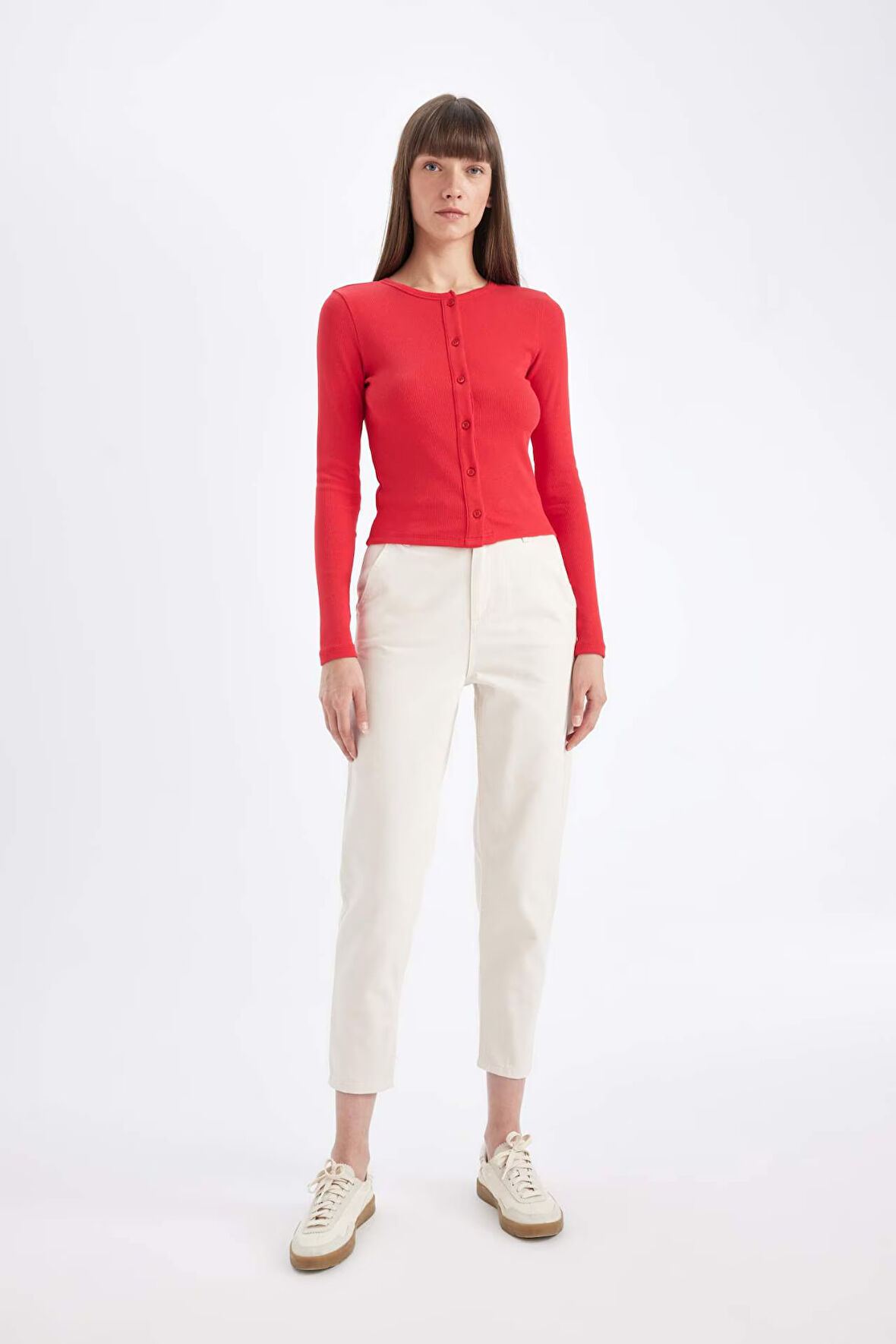 DeFacto Paperbag Gabardin Kumaş Pantolon Yüksek Bel Cepli Basic Düz Standart Paça S2790AZ24WNER238