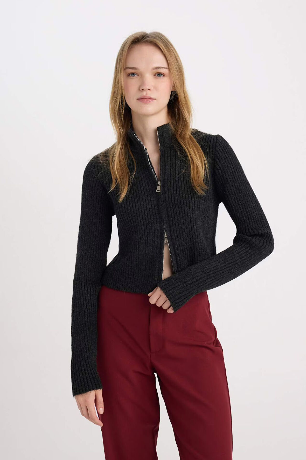 DeFacto Slim Fit Dar Kesim Yarım Balıkçı Yaka Triko Hırka A5607AX24WNAR61