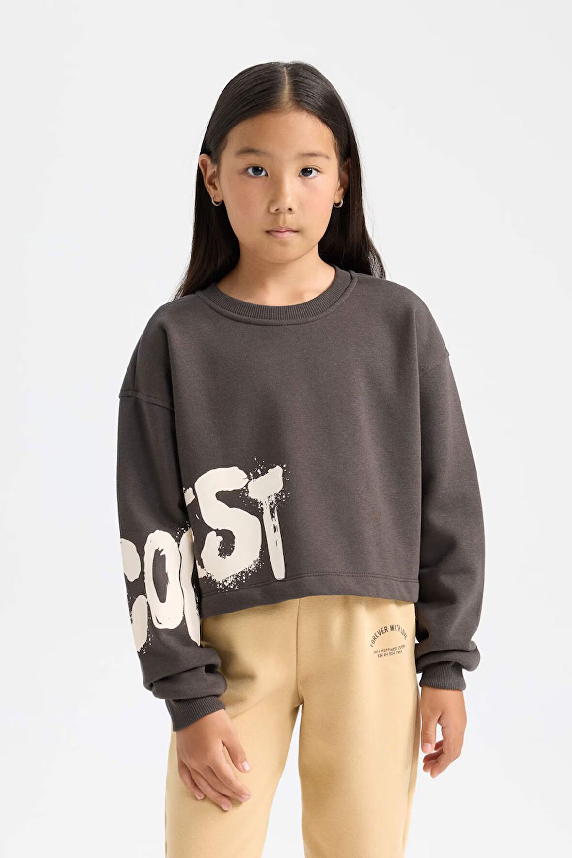 Kız Çocuk Bisiklet Yaka Baskılı Kalın Sweatshirt