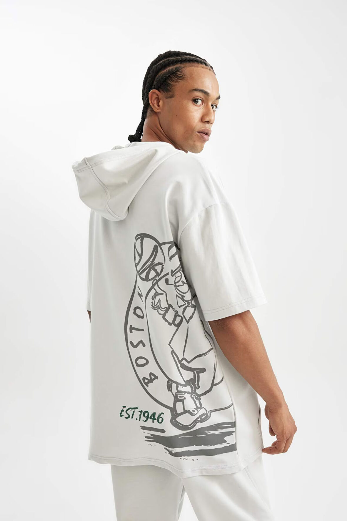 DeFactoFit NBA Boston Celtics Oversize Geniş Kalıp Kapüşonlu Sırt Baskılı Kısa Kollu Tişört C8921AX24AUGR519