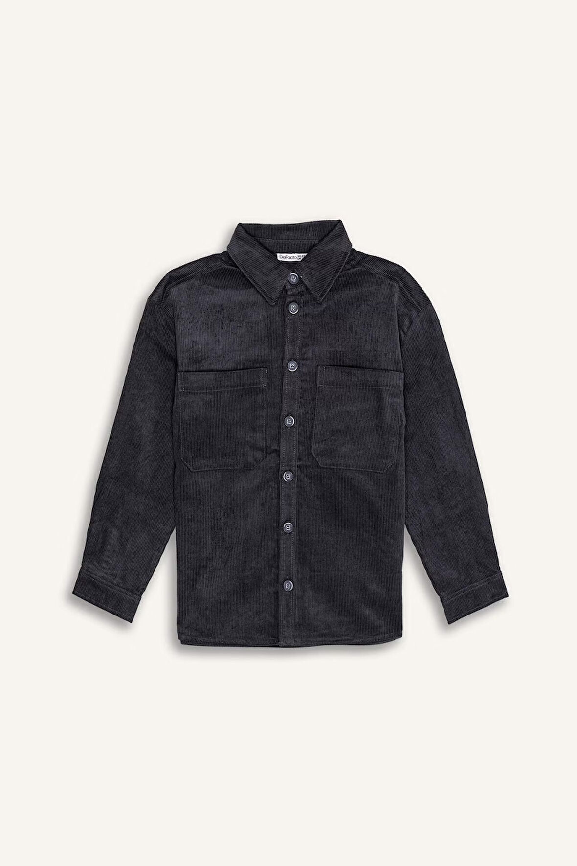 Erkek Çocuk Oversize Geniş Kalıp Polo Yaka Kadife Uzun Kollu Gömlek
