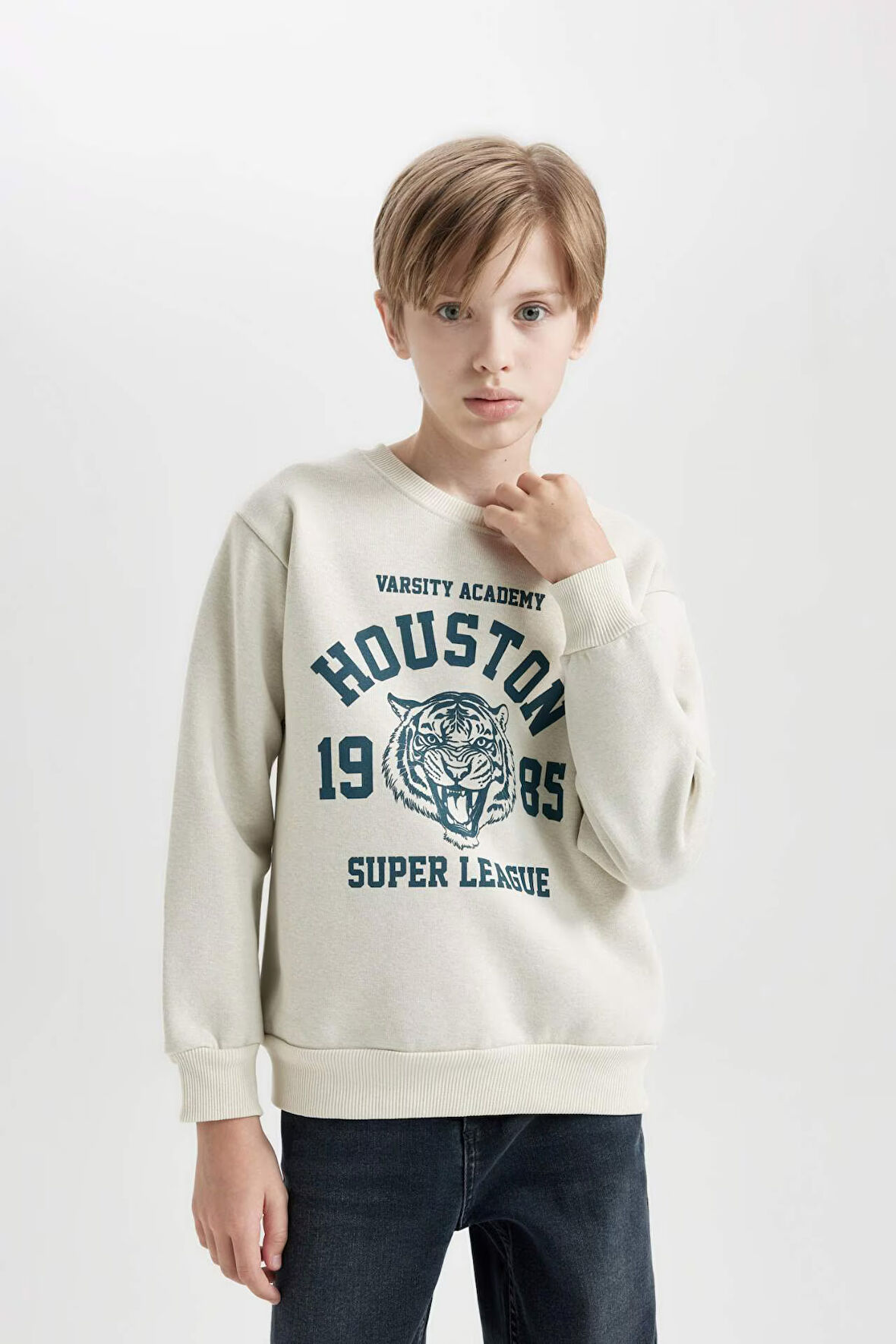 DeFacto Erkek Çocuk Bisiklet Yaka Baskılı Sweatshirt D3030A824WNER117