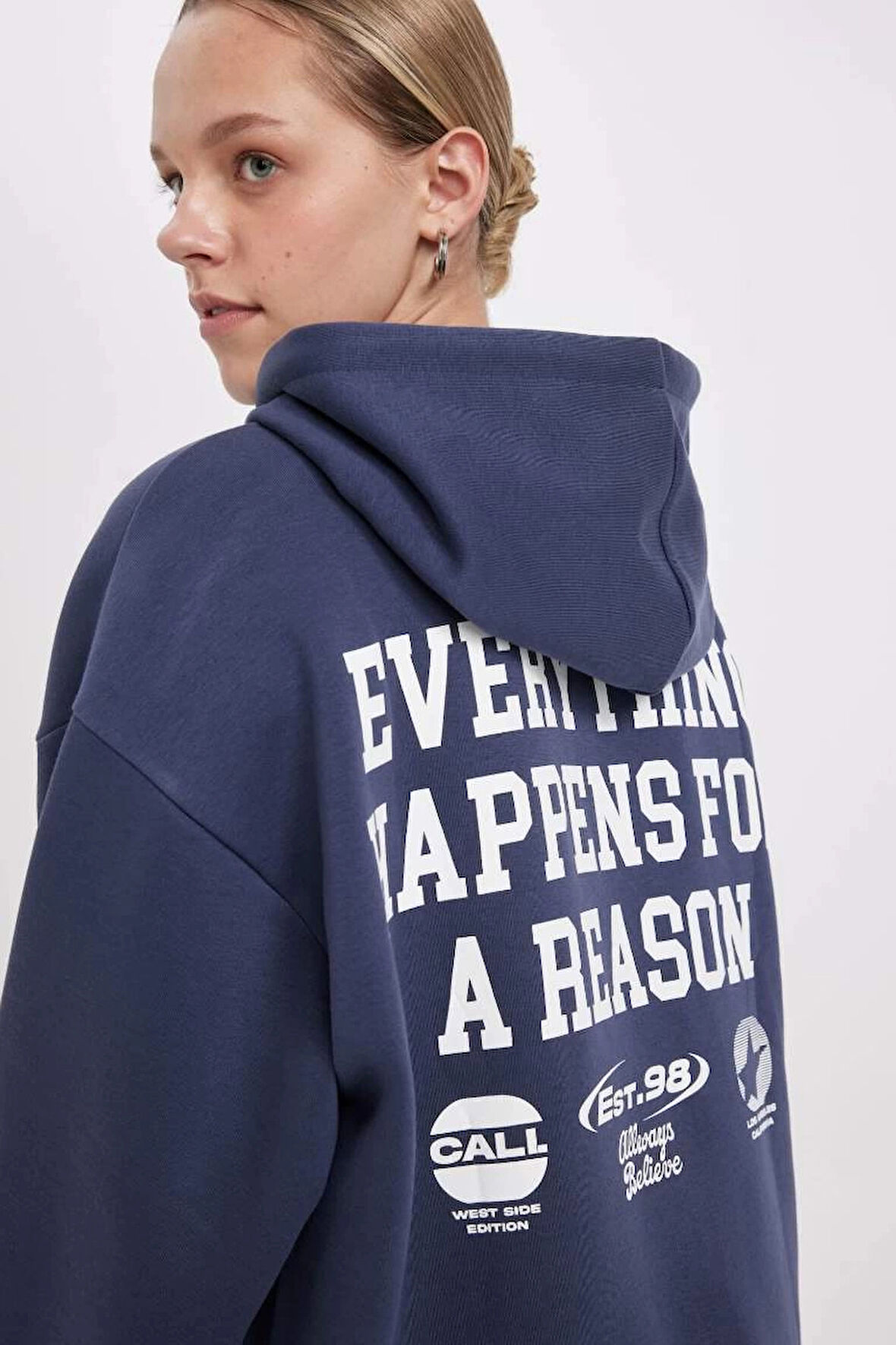 C7817 Oversize Fit Kapüşonlu Baskılı Sweatshirt