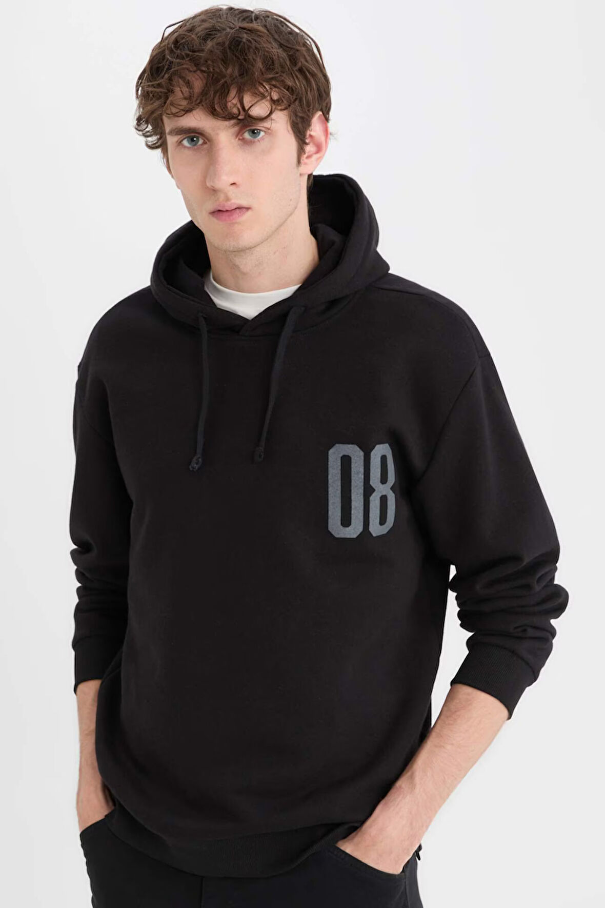 Relax Fit Kapüşonlu Baskılı Kalın Sweatshirt