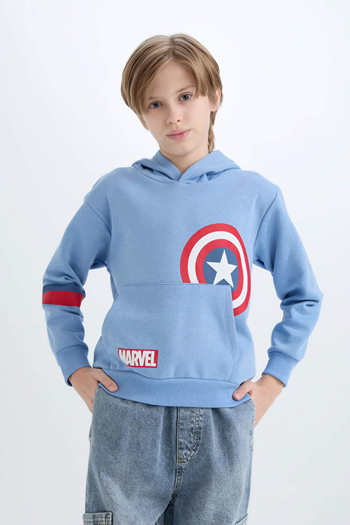 Erkek Çocuk Marvel Avengers Regular Fit Kapüşonlu Kalın Sweatshirt Kumaşı Sweatshirt