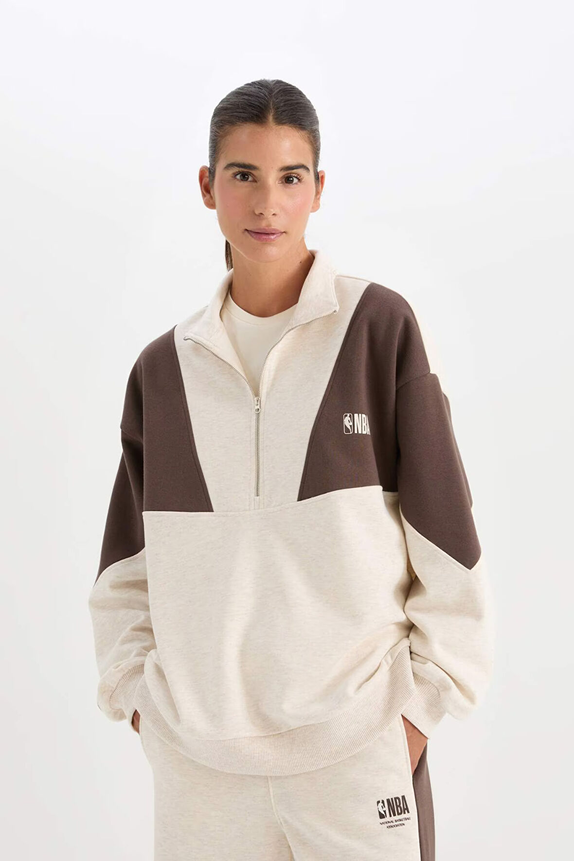 DeFactoFit NBA Wordmark Oversize Geniş Kalıp Fermuarlı Dik Yaka Kalın Sweatshirt D0685AX24AUBG745