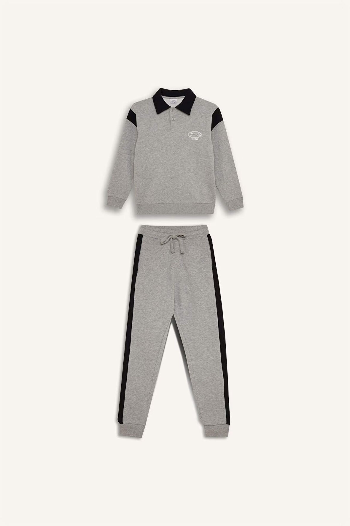 DeFacto Erkek Çocuk 2'li Takım Polo Yaka Baskılı Kalın Sweatshirt Beli Paçası Lastikli Eşofman Altı D3558A824WNGR210