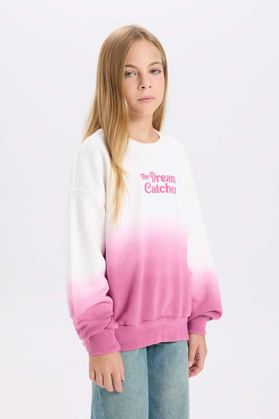 DeFacto Kız Çocuk Oversize Geniş Kalıp Bisiklet Yaka Degrade Baskılı Sweatshirt D2887A824WNPN678