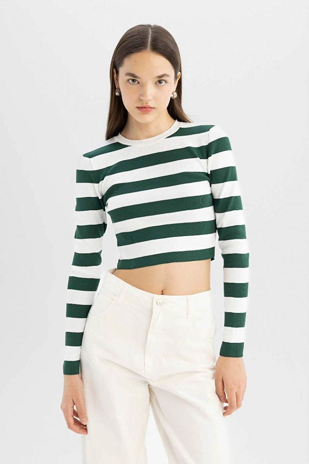 X6888 Coool Slim Fit Dar Kesim Çizgili Bisiklet Yaka Triko Kazak