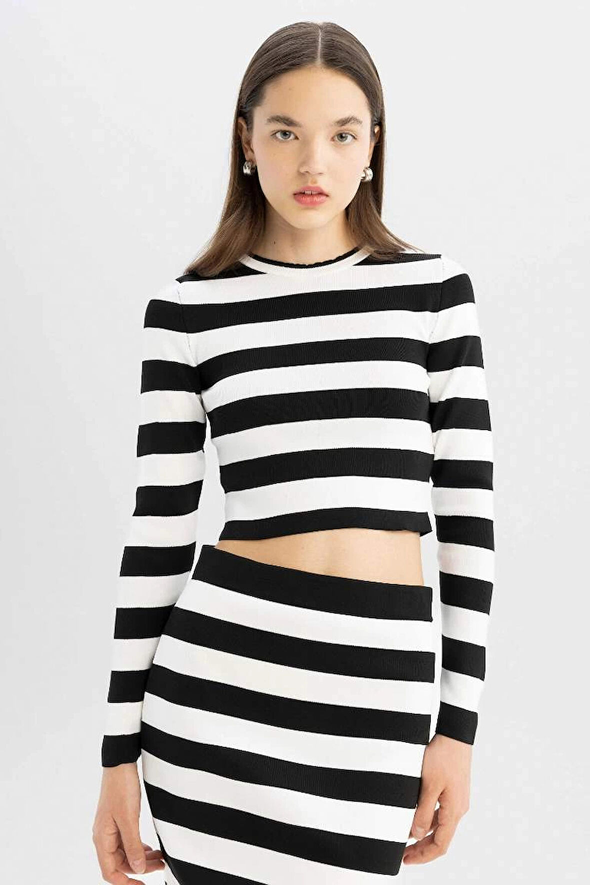 X6888 Coool Slim Fit Dar Kesim Çizgili Bisiklet Yaka Triko Kazak