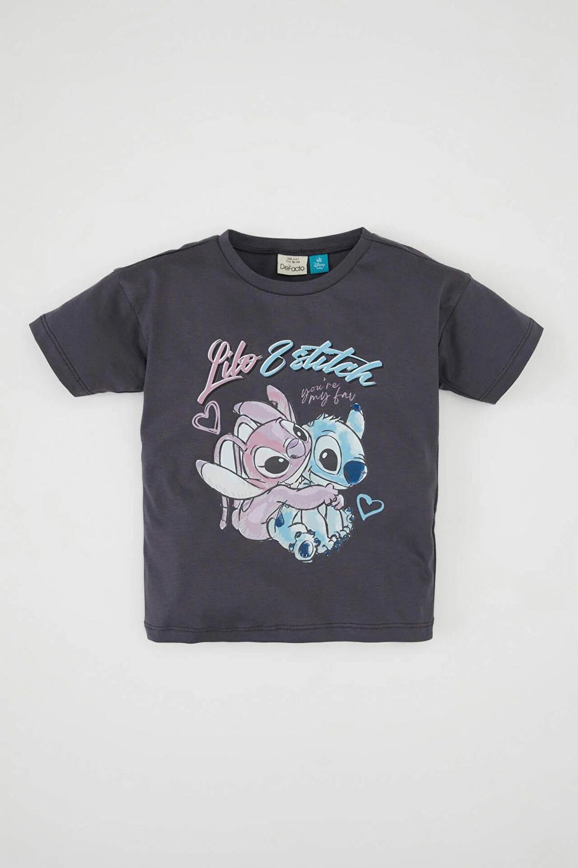 DeFacto Kız Bebek Disney Lilo & Stitch Bisiklet Yaka Kısa Kollu Tişört D2187A524SMAR1