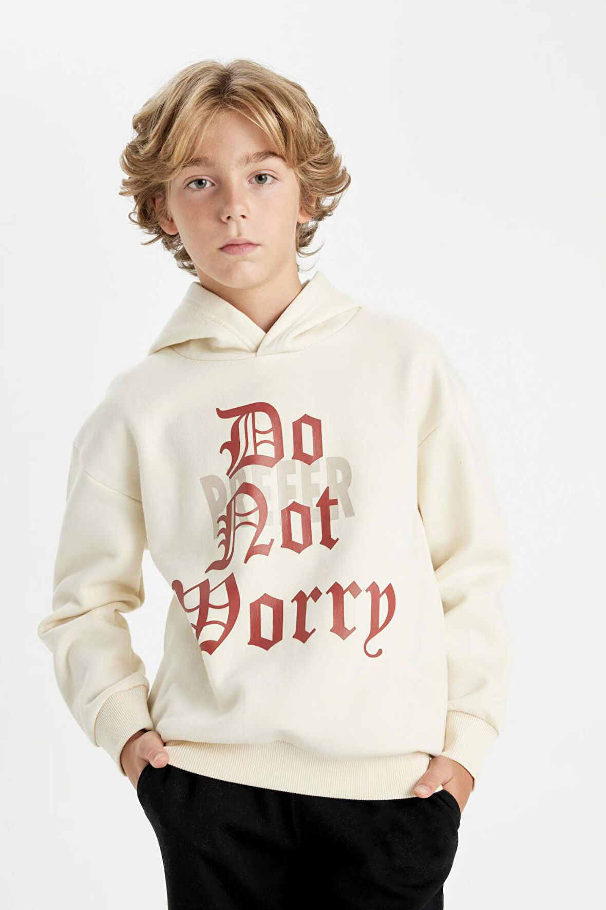 DeFacto Erkek Çocuk Oversize Geniş Kalıp Kapüşonlu Yazı Baskılı Sweatshirt D1908A824WNBG759