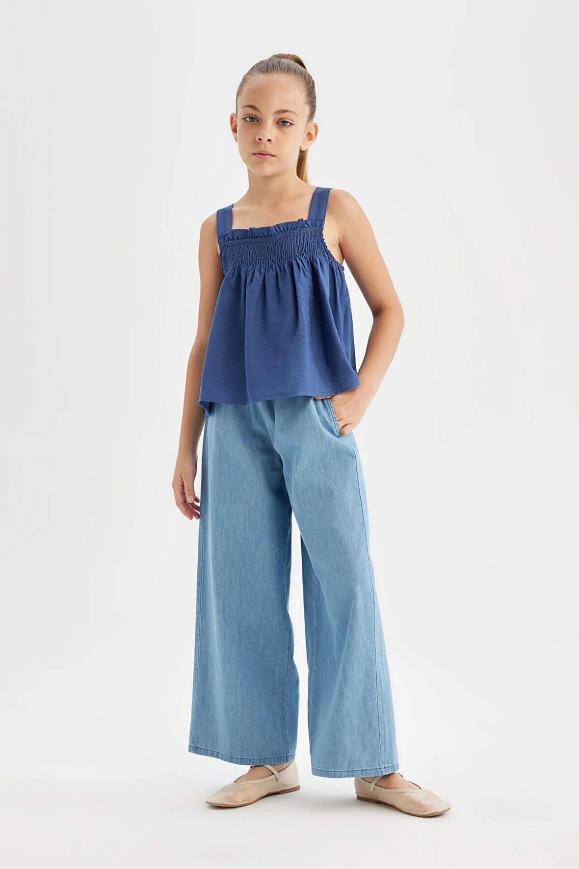 DeFacto Kız Çocuk Wide Leg Geniş Bol Paça Jean Pantolon D3355A824HSNM39