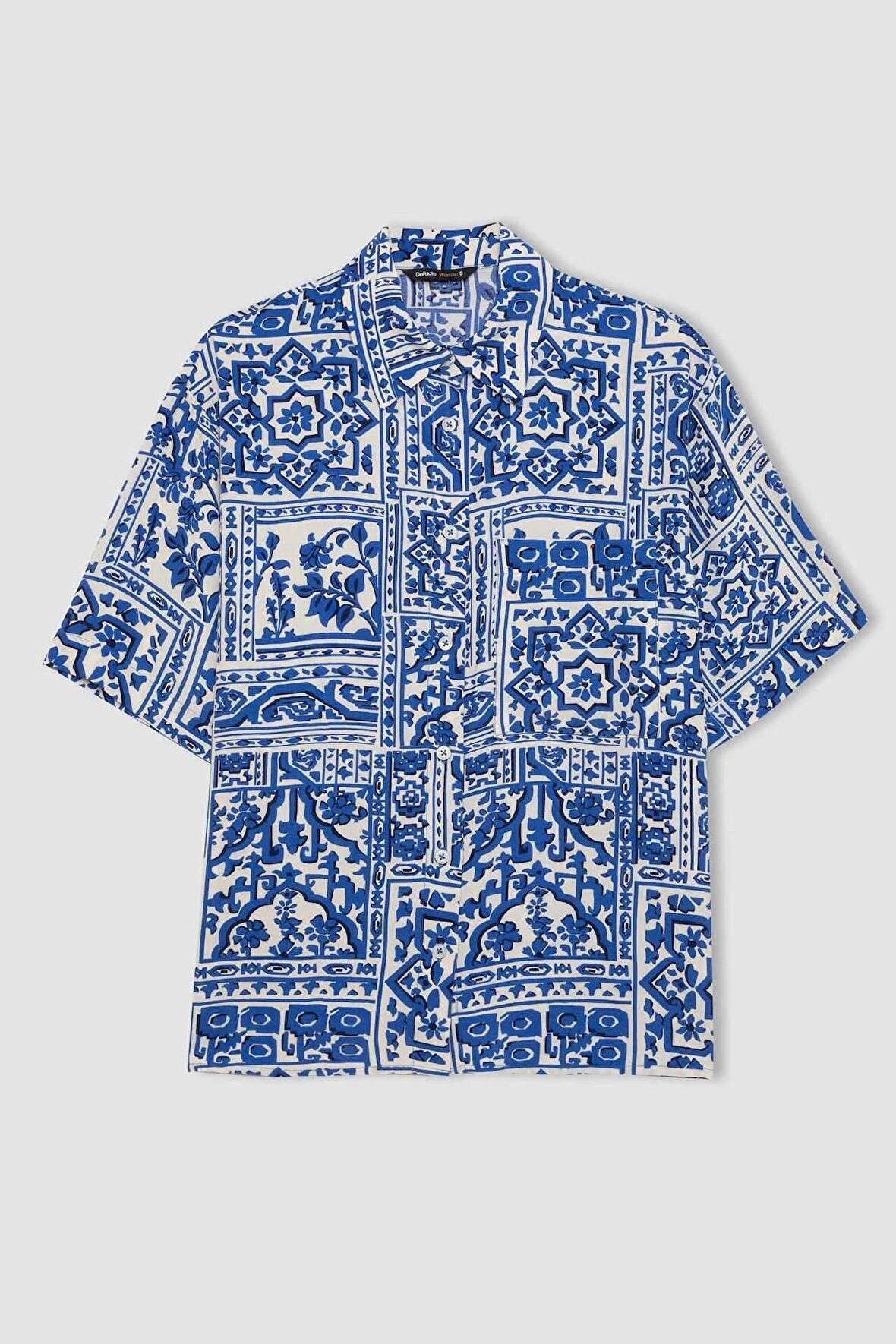 DeFacto Oversize Fit Desenli Kısa Kollu Gömlek C8731AX24SMBE114