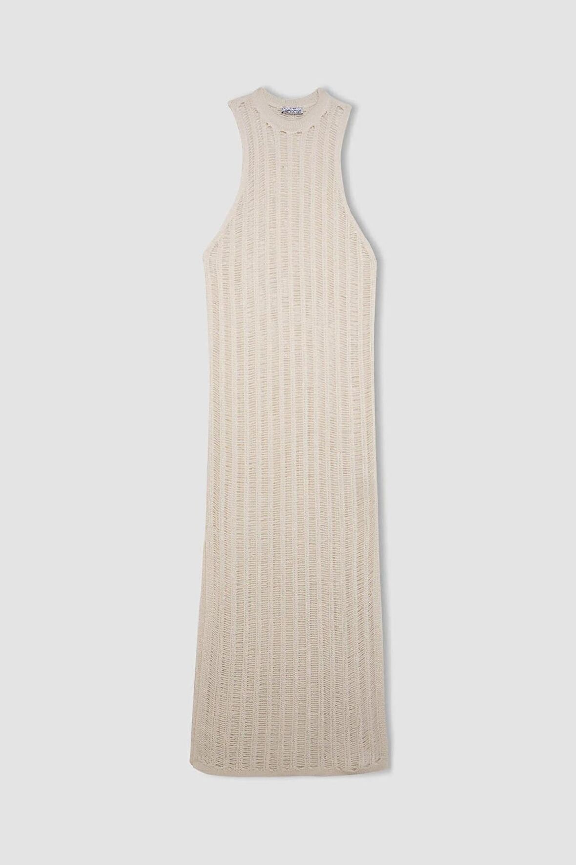 DeFacto Regular Fit Bisiklet Yaka Kroşe Kolsuz Maxi Triko Plaj Elbise A7830AX24SMER105