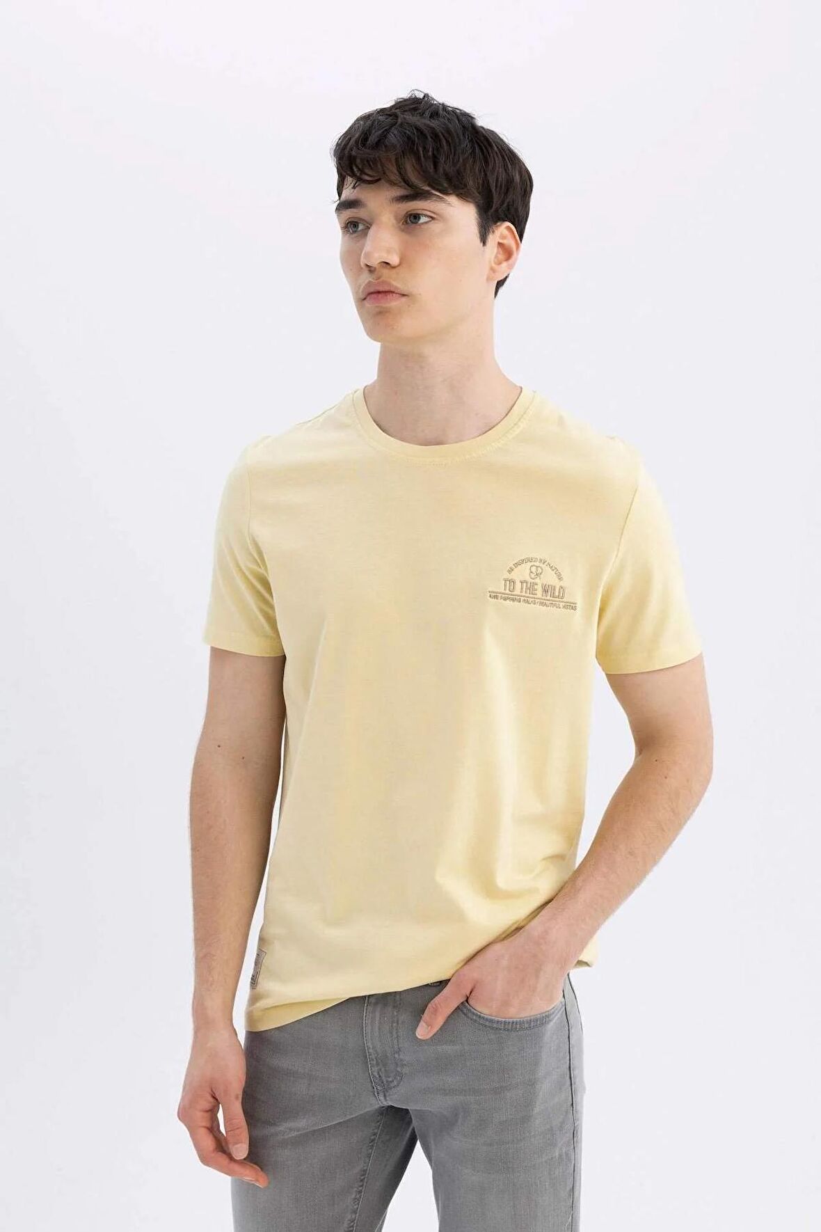 DeFacto Slim Fit Bisiklet Yaka Baskılı Kısa Kollu Tişört C3945AX24SMYL508