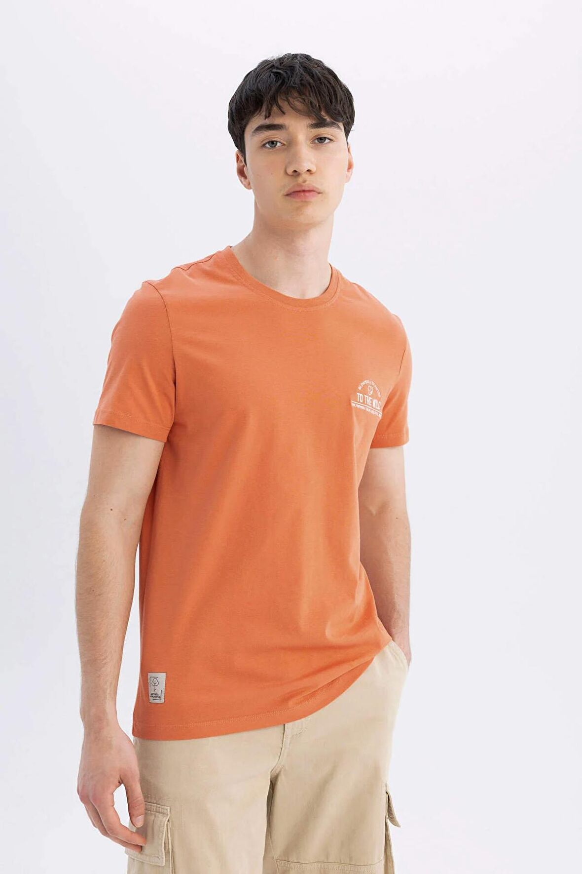 DeFacto Slim Fit Dar Kesim Bisiklet Yaka Baskılı Kısa Kollu Tişört C3945AX24SMOG187