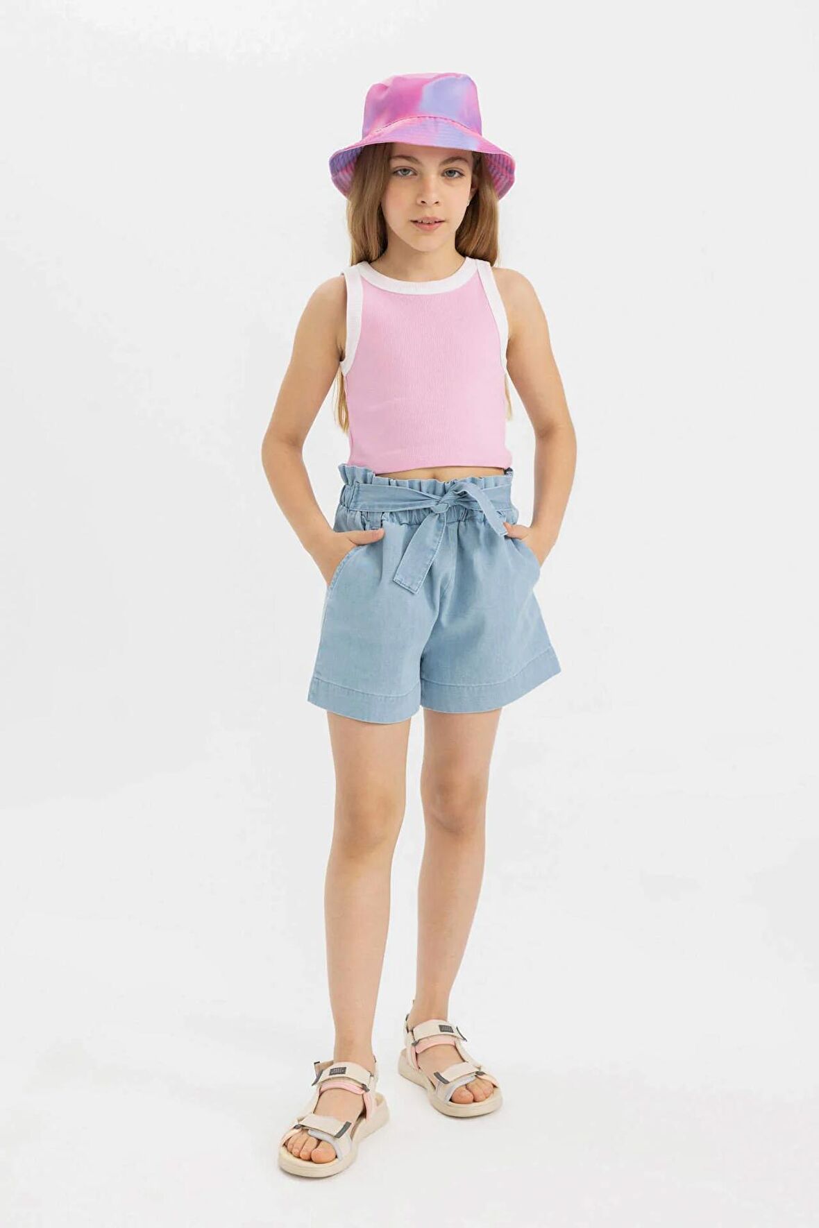 DeFacto Kız Çocuk Paperbag Jean Şort C9302A824SMNM39