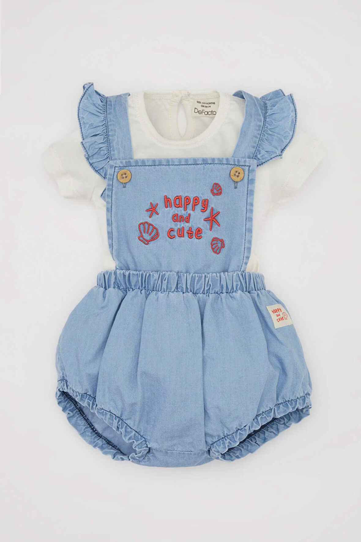 DeFacto Kız Bebek Kısa Kollu Tişört Yumuşak Nakışlı Jean Tulum 2'li Takım D0790A524HSBE394
