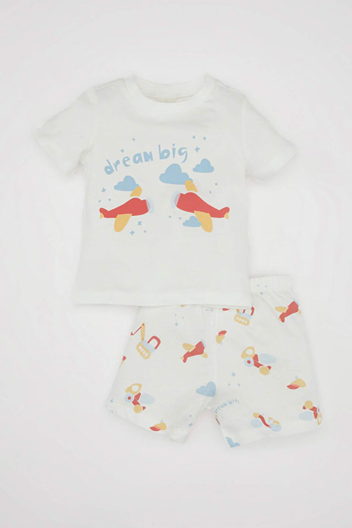 Erkek Bebek Pijama Takım Baskılı Penye Kısa Kollu Üst Beli Lastikli Şort
