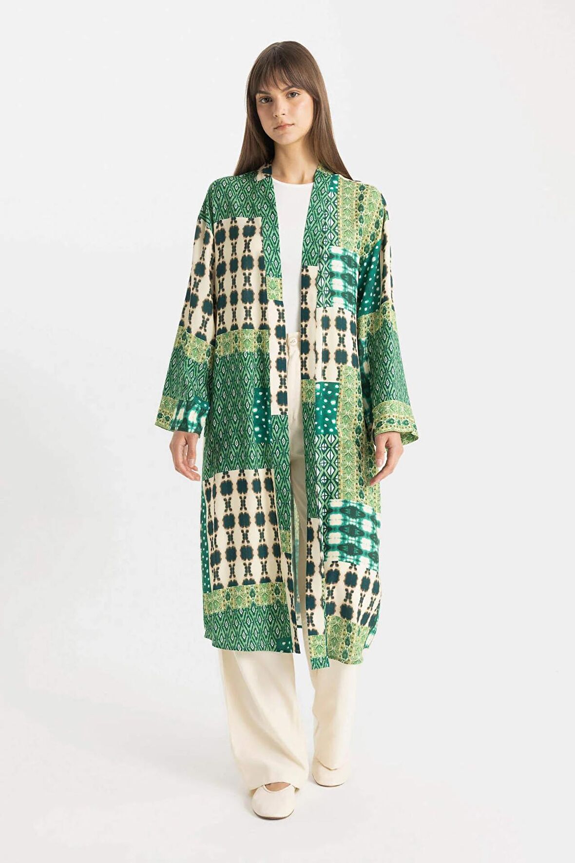 DeFacto Relax Fit Desenli Uzun Viskon Kimono C9688AX24SMKH461