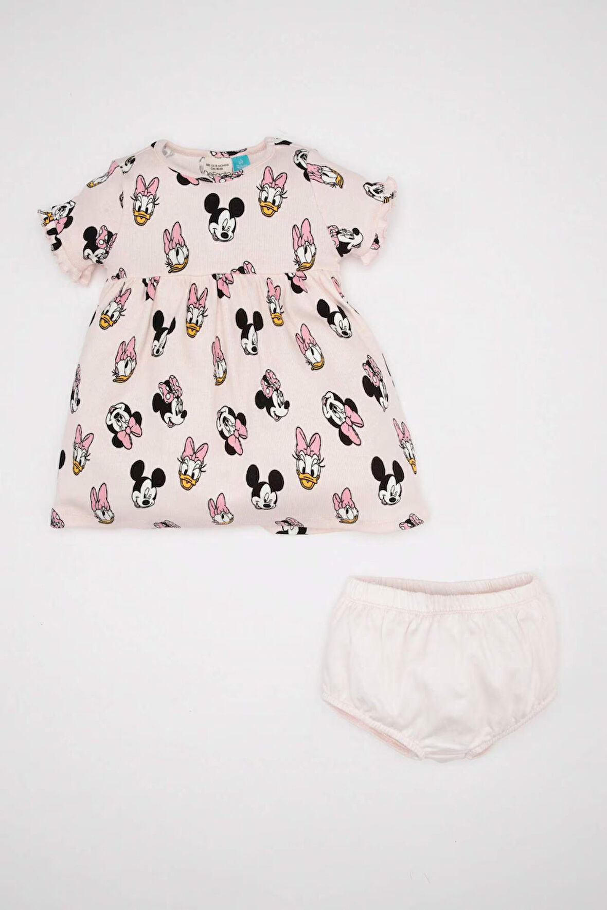 DeFacto Kız Bebek 2'li Takım Disney Mickey & Minnie Fitilli Kaşkorse Kısa Kollu Elbise Külot D0795A524HSPN344
