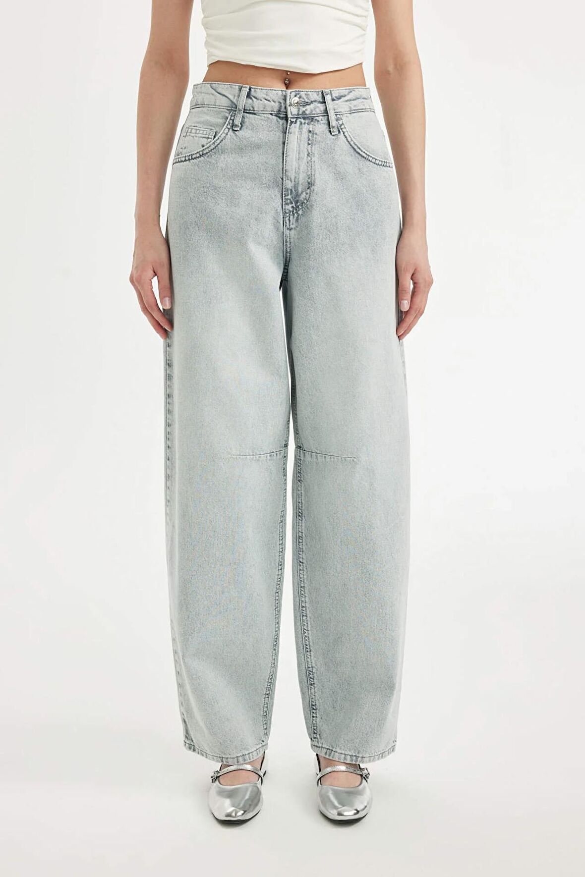 DeFacto Baggy Fit Yüksek Bel Uzun Jean Yıkamalı Pantolon D0192AX24HSNM55