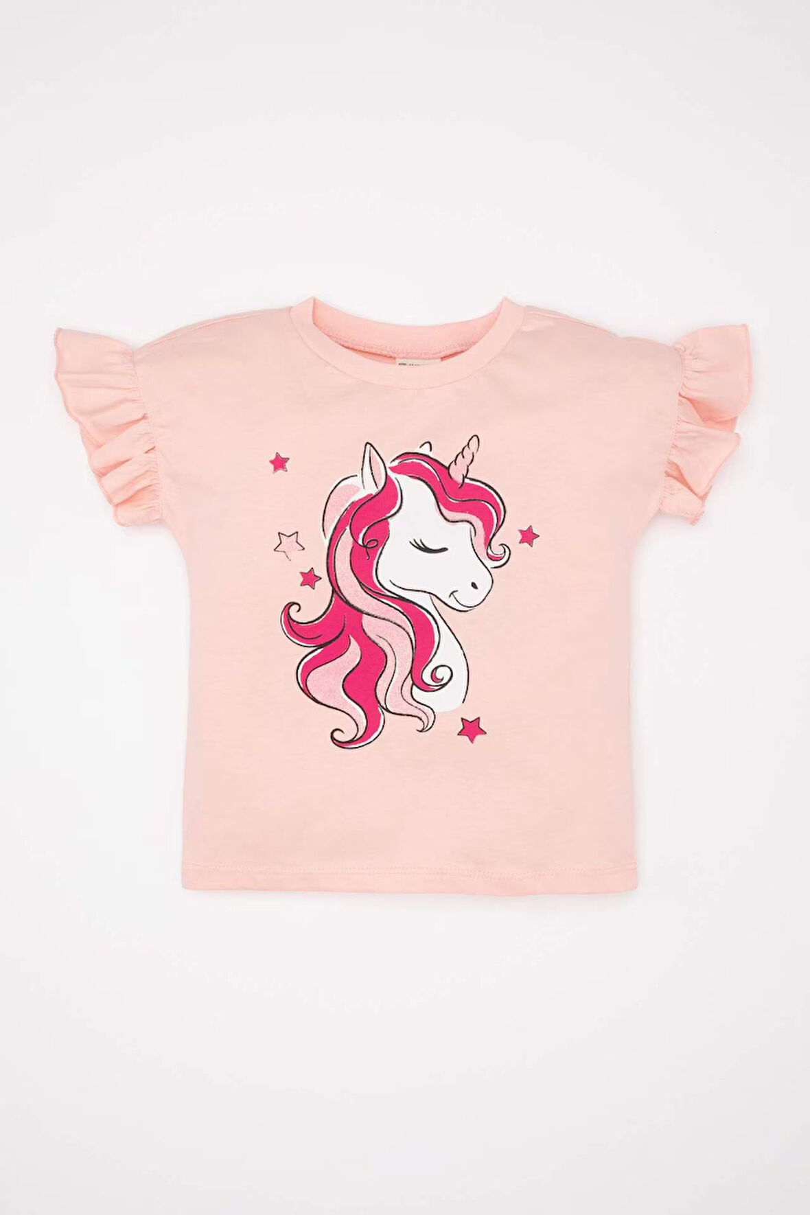 Kız Bebek Bisiklet Yaka Unicorn Baskılı Kısa Kollu Tişört