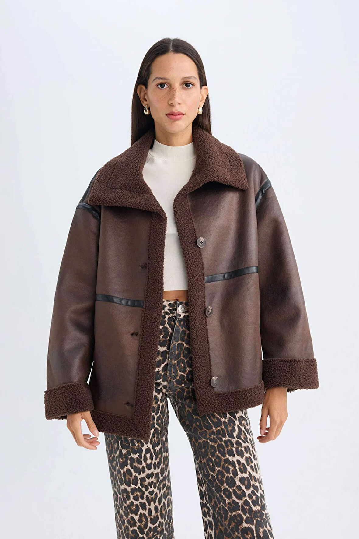 Relax Fit Polo Yaka Düğme Kapamalı Cepli Mevsimlik Pelüş Astarlı Mont