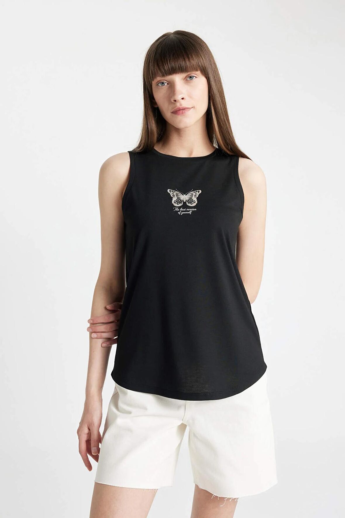 DeFacto Regular Fit Baskılı Bisiklet Yaka Atlet D3603AX24SMBK81
