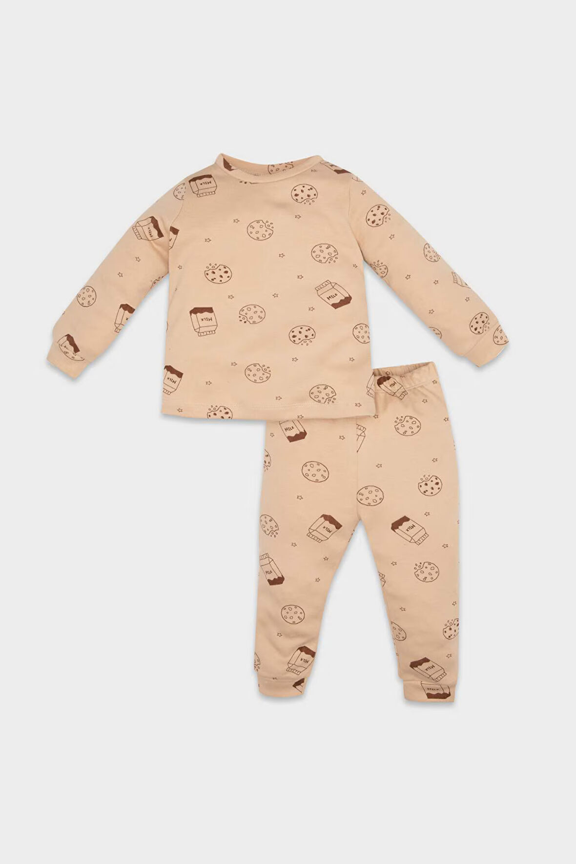 DeFacto Erkek Bebek Pijama Takımı Süt Baskılı Uzun Kollu Üst Uzun Alt D5350A524WNBG287