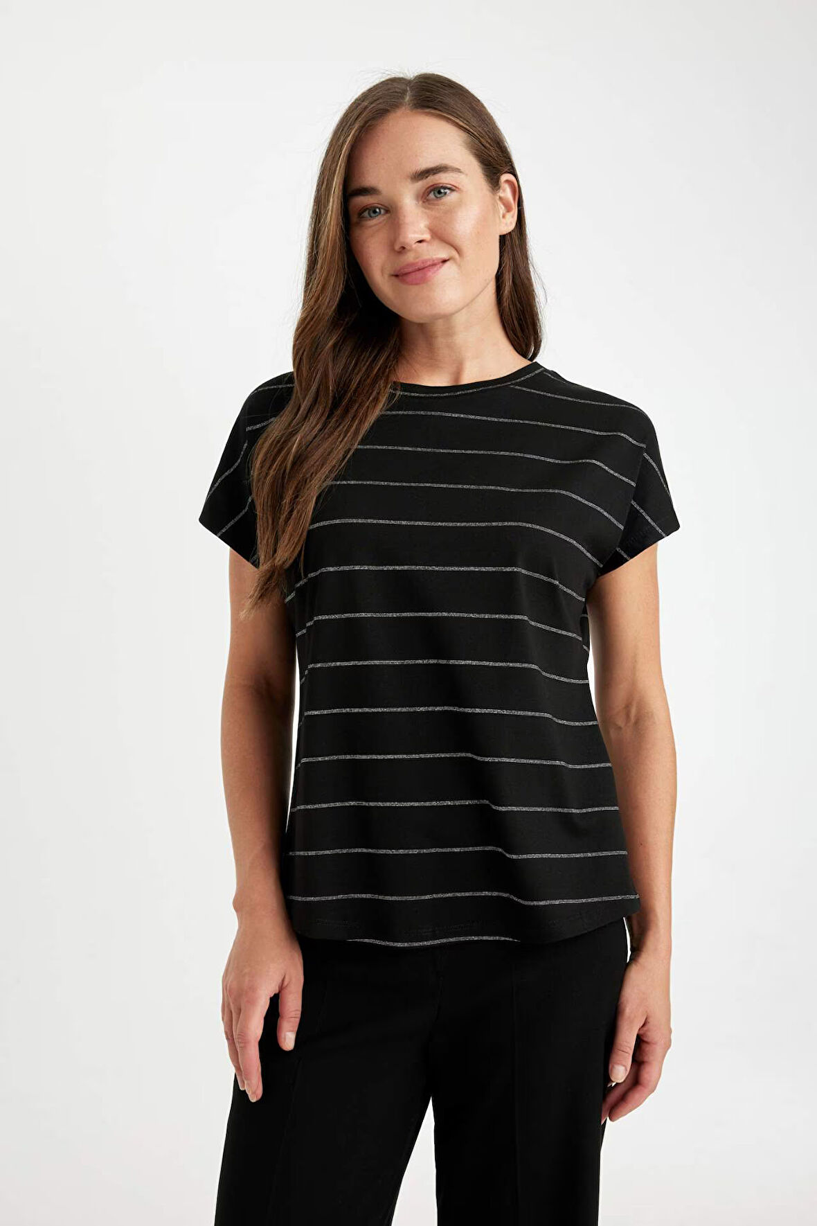 DeFacto Regular Fit Bisiklet Yaka Çizgili Kısa Kollu Tişört D6036AX24AUBK81