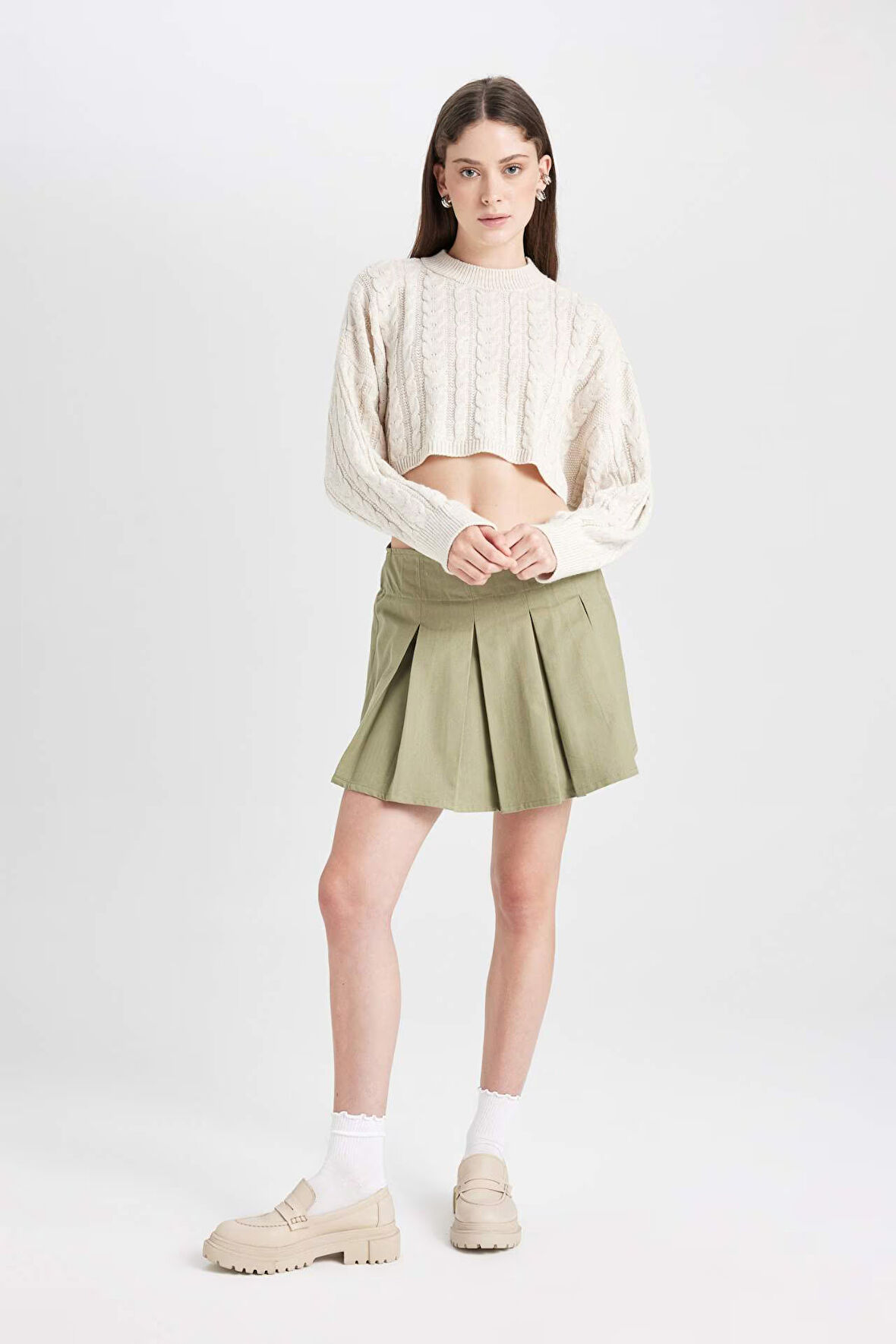 DeFacto Coool Piliseli Normal Bel Basic Düz Gabardin Mini Etek D5265AX24AUKH461