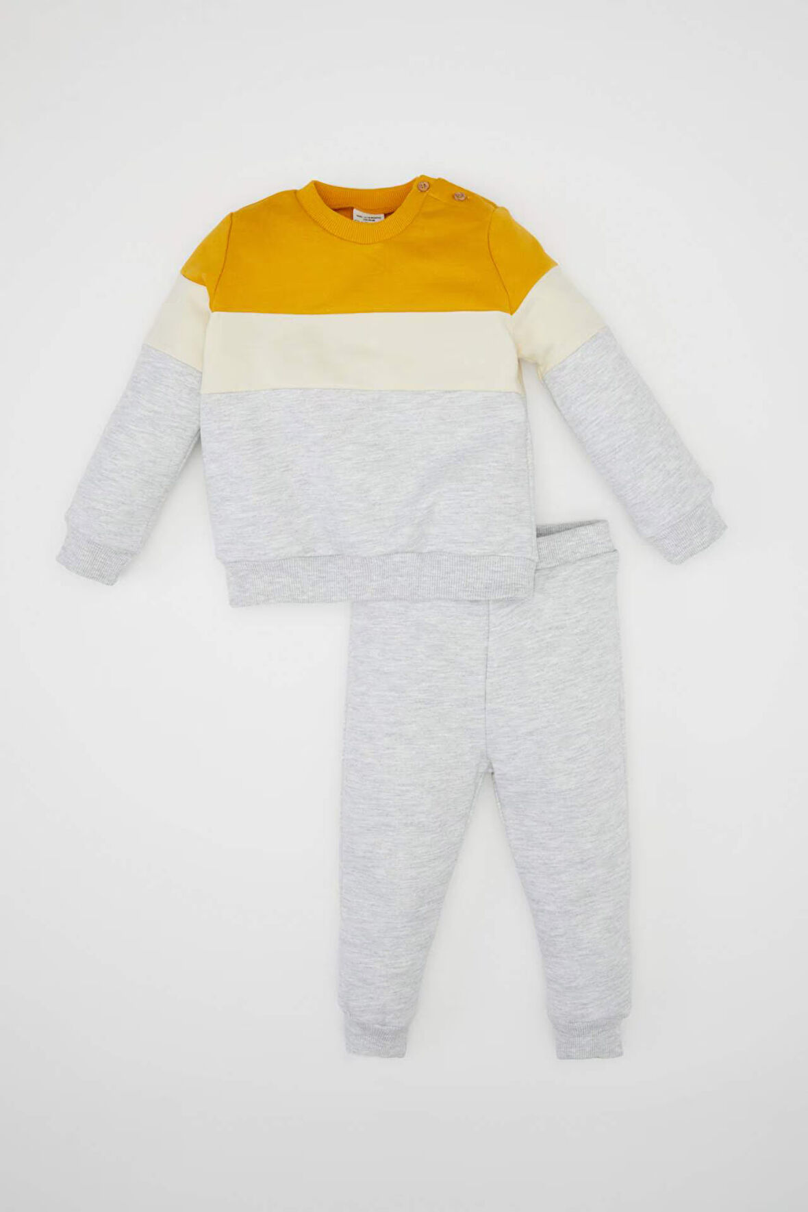DeFacto Erkek Bebek 2'li Takım Renk Bloklu İçi Yumuşak Tüylü Sweatshirt Eşofman Altı Y1410A224AUGR398