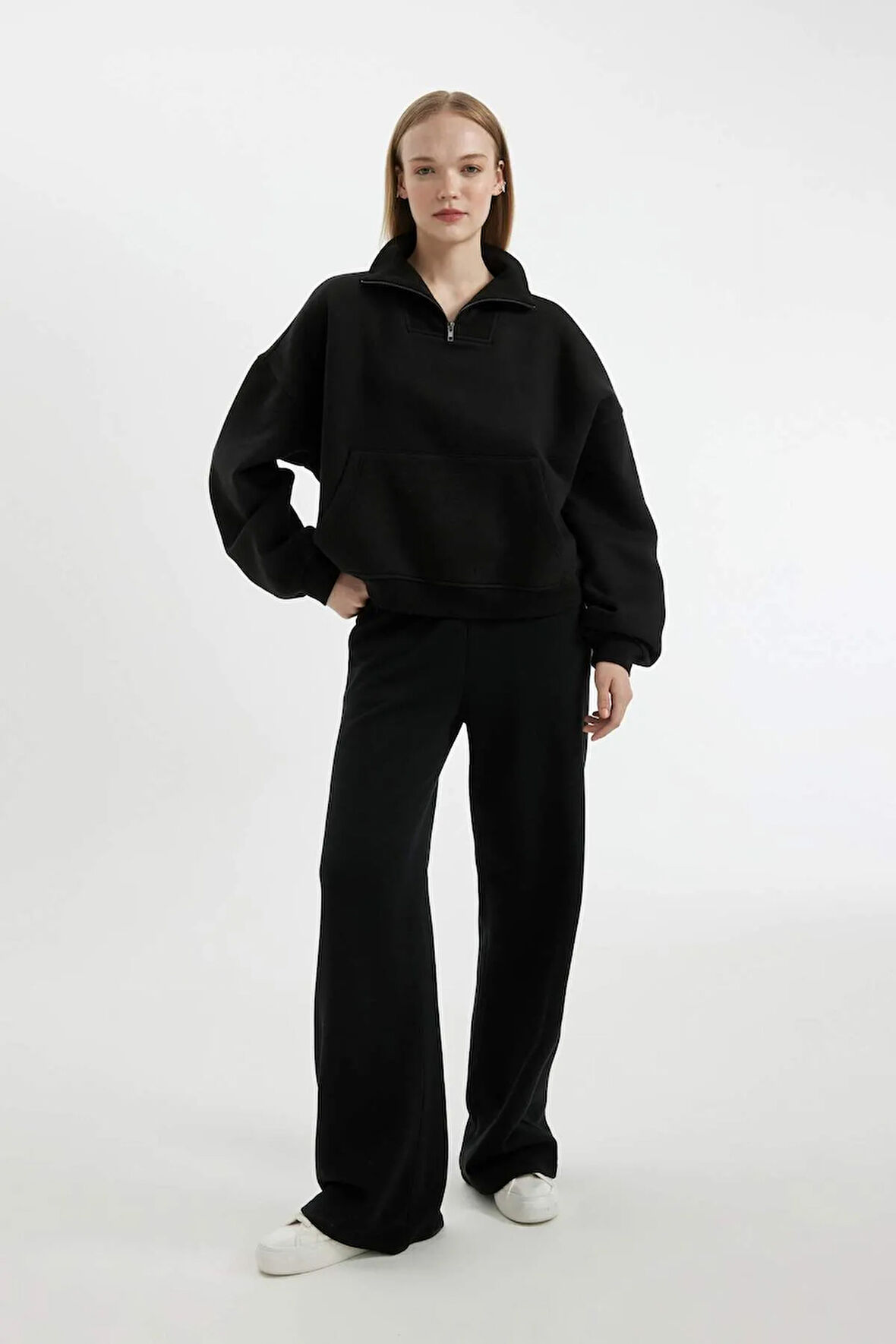 Coool Wide Leg Beli Lastikli Bağcıklı Cepli Bol Paça Basic Düz Eşofman Altı